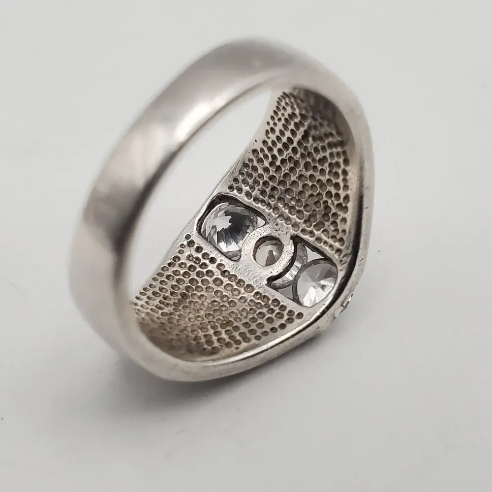 925 Sterling Silver Vintage Real MOP & Round-Cut CZ Ring Size 7